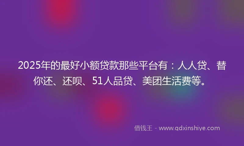 2025年的最好小额贷款那些平台有：人人贷、替你还、还呗、51人品贷、美团生活费等。