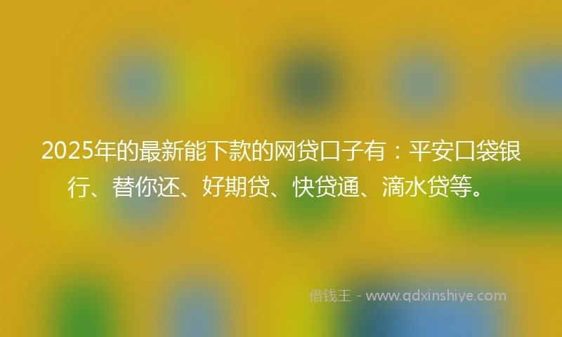 2025年的最新能下款的网贷口子有：平安口袋银行、替你还、好期贷、快贷通、滴水贷等。