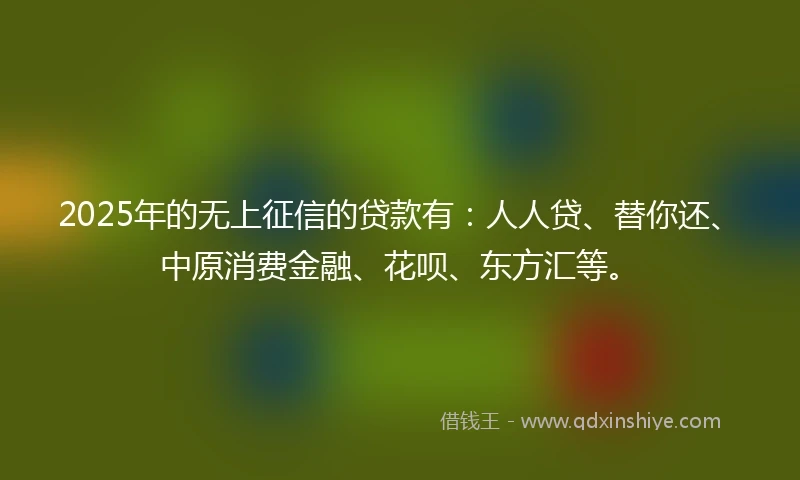 2025年的无上征信的贷款有：人人贷、替你还、中原消费金融、花呗、东方汇等。