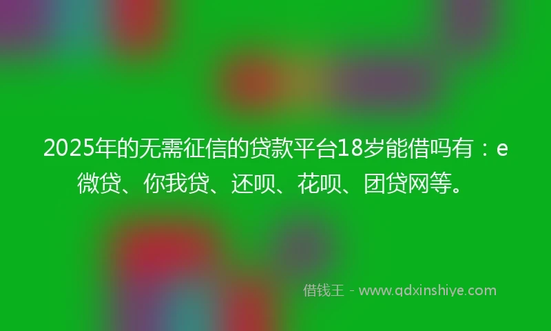 2025年的无需征信的贷款平台18岁能借吗有：e微贷、你我贷、还呗、花呗、团贷网等。