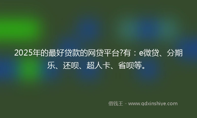 2025年的最好贷款的网贷平台?有：e微贷、分期乐、还呗、超人卡、省呗等。