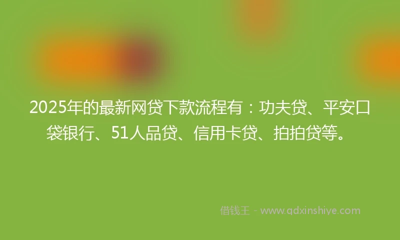 2025年的最新网贷下款流程有:功夫贷、平安口袋银行、51人品贷、信用卡贷、拍拍贷等。