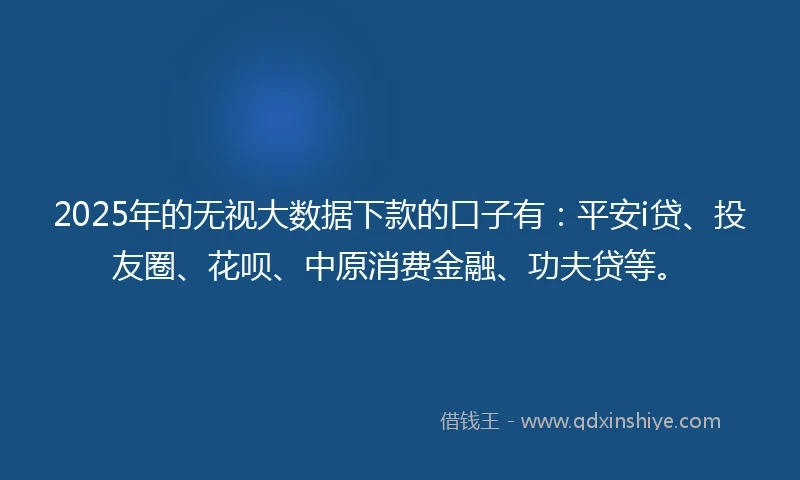 2025年的无视大数据下款的口子有：平安i贷、投友圈、花呗、中原消费金融、功夫贷等。