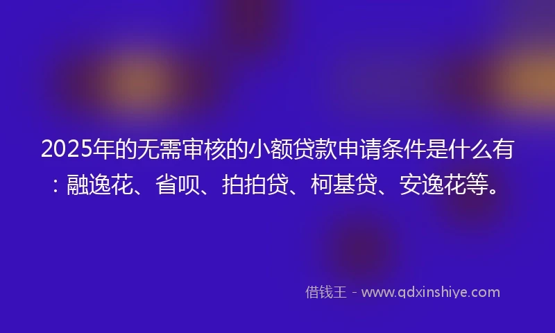2025年的无需审核的小额贷款申请条件是什么有：融逸花、省呗、拍拍贷、柯基贷、安逸花等。