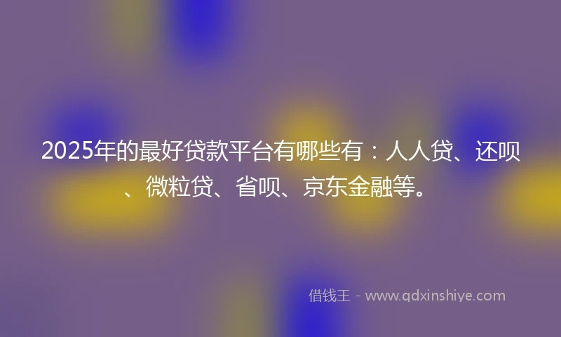 2025年的最好贷款平台有哪些有：人人贷、还呗、微粒贷、省呗、京东金融等。