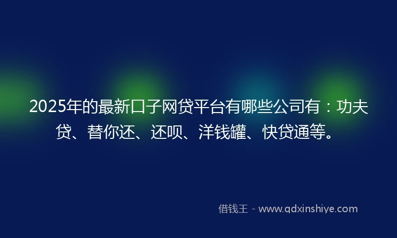 2025年的最新口子网贷平台有哪些公司有：功夫贷、替你还、还呗、洋钱罐、快贷通等。