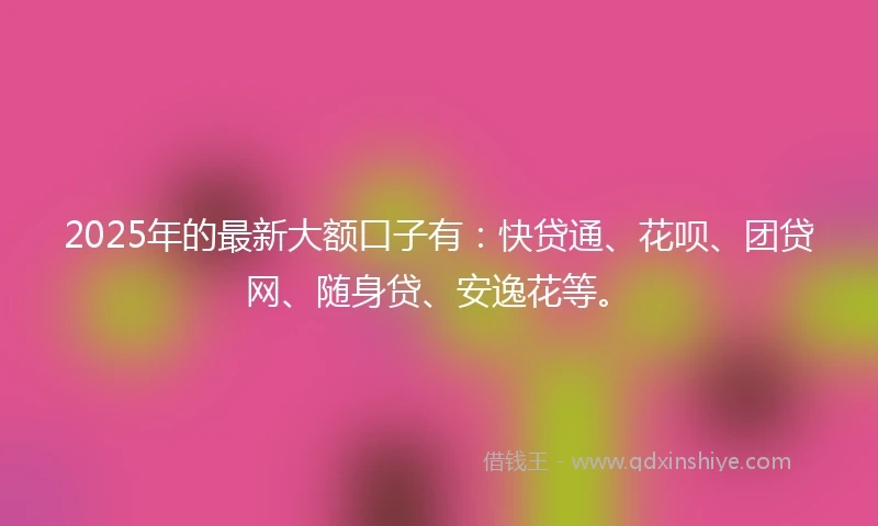 2025年的最新大额口子有：快贷通、花呗、团贷网、随身贷、安逸花等。