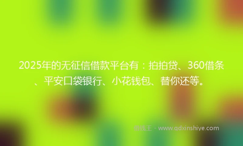 2025年的无征信借款平台有：拍拍贷、360借条、平安口袋银行、小花钱包、替你还等。