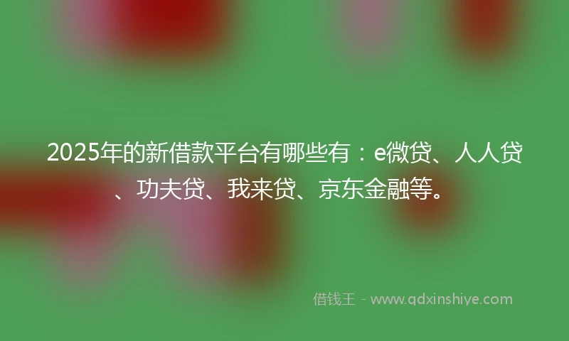 2025年的新借款平台有哪些有：e微贷、人人贷、功夫贷、我来贷、京东金融等。