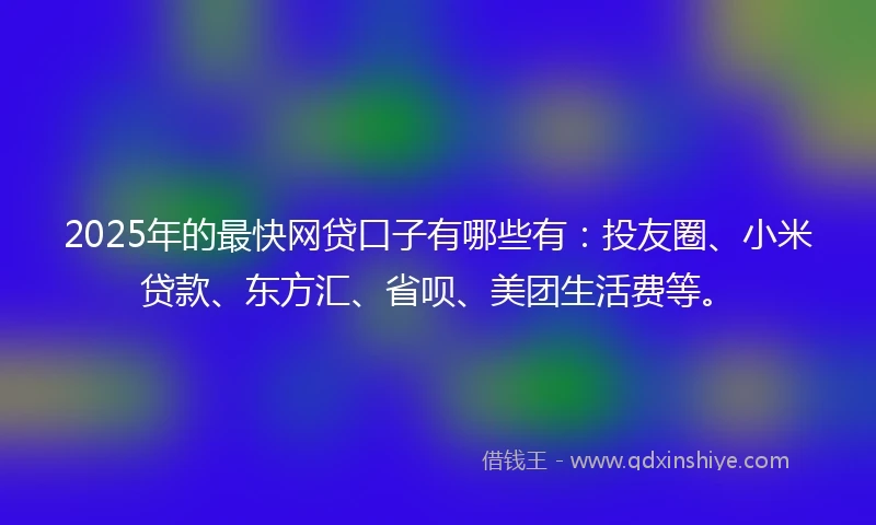2025年的最快网贷口子有哪些有：投友圈、小米贷款、东方汇、省呗、美团生活费等。
