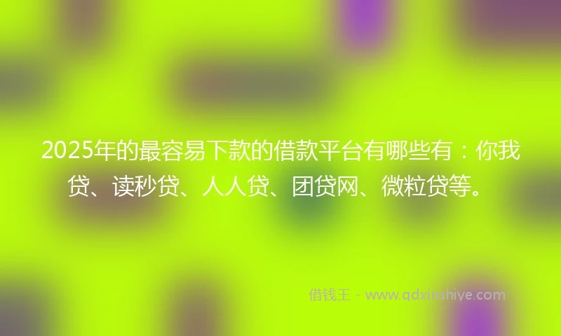 2025年的最容易下款的借款平台有哪些有：你我贷、读秒贷、人人贷、团贷网、微粒贷等。