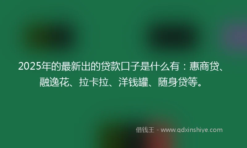 2025年的最新出的贷款口子是什么有：惠商贷、融逸花、拉卡拉、洋钱罐、随身贷等。