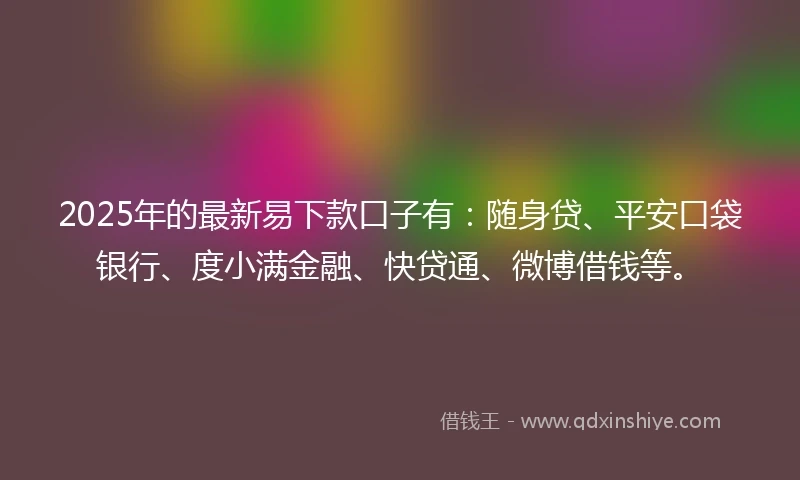 2025年的最新易下款口子有：随身贷、平安口袋银行、度小满金融、快贷通、微博借钱等。