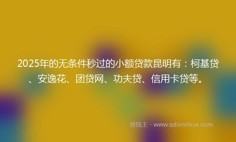 2025年的无条件秒过的小额贷款昆明有：柯基贷、安逸花、团贷网、功夫贷、信用卡贷等。