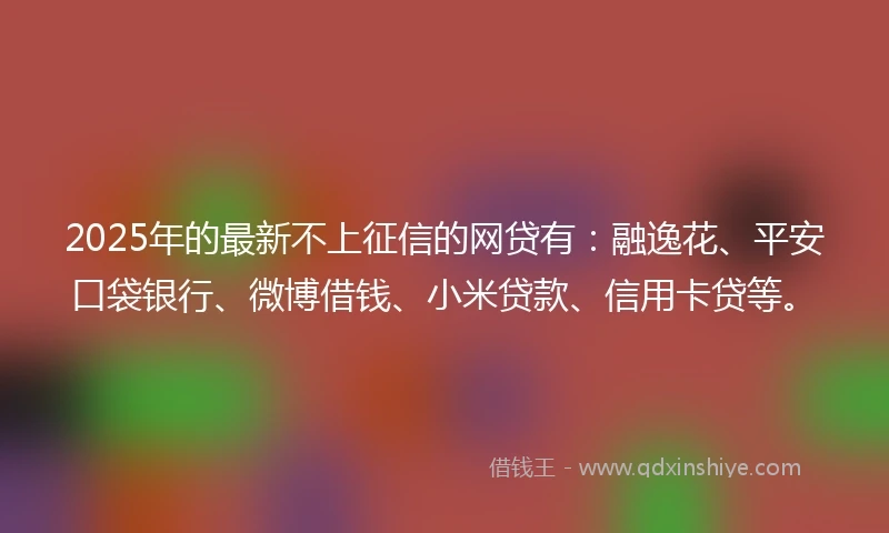 2025年的最新不上征信的网贷有：融逸花、平安口袋银行、微博借钱、小米贷款、信用卡贷等。
