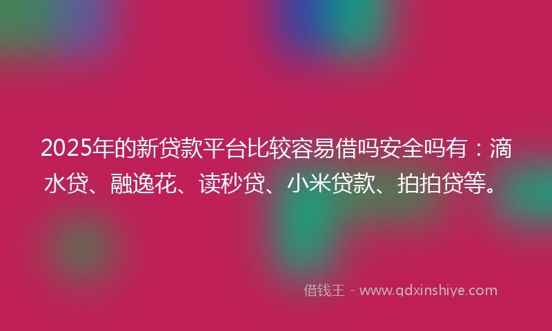 2025年的新贷款平台比较容易借吗安全吗有：滴水贷、融逸花、读秒贷、小米贷款、拍拍贷等。