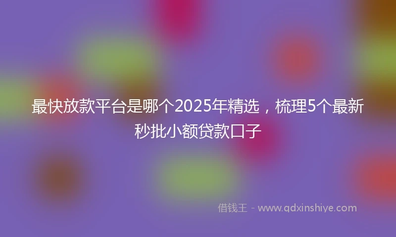 最快放款平台是哪个2025年精选,梳理5个最新秒批小额贷款口子