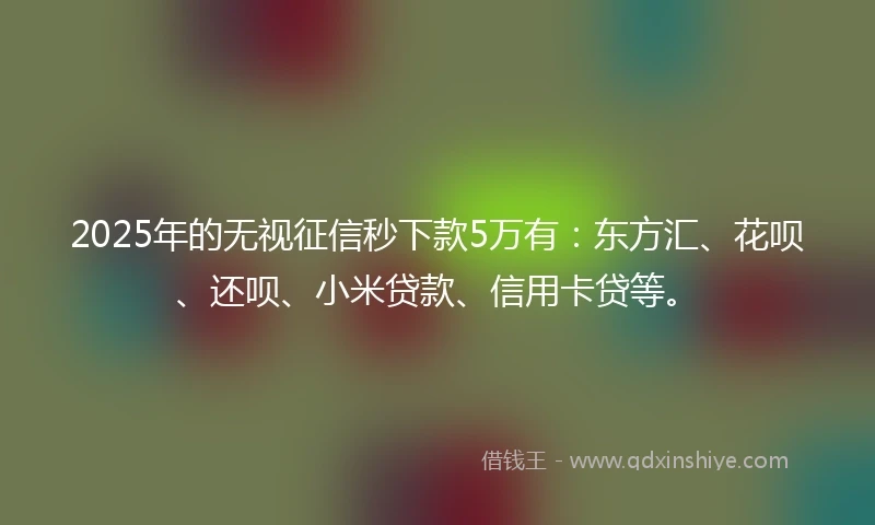2025年的无视征信秒下款5万有：东方汇、花呗、还呗、小米贷款、信用卡贷等。