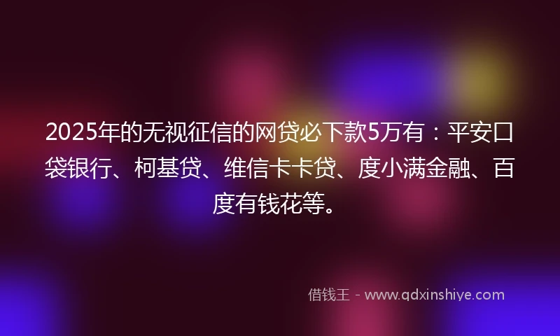 2025年的无视征信的网贷必下款5万有：平安口袋银行、柯基贷、维信卡卡贷、度小满金融、百度有钱花等。