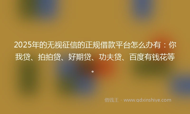 2025年的无视征信的正规借款平台怎么办有：你我贷、拍拍贷、好期贷、功夫贷、百度有钱花等。