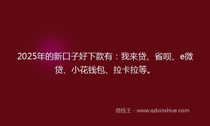 2025年的新口子好下款有：我来贷、省呗、e微贷、小花钱包、拉卡拉等。