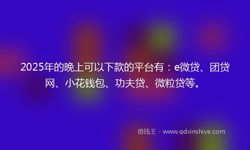 2025年的晚上可以下款的平台有：e微贷、团贷网、小花钱包、功夫贷、微粒贷等。