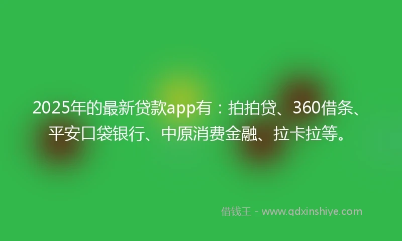 2025年的最新贷款app有：拍拍贷、360借条、平安口袋银行、中原消费金融、拉卡拉等。