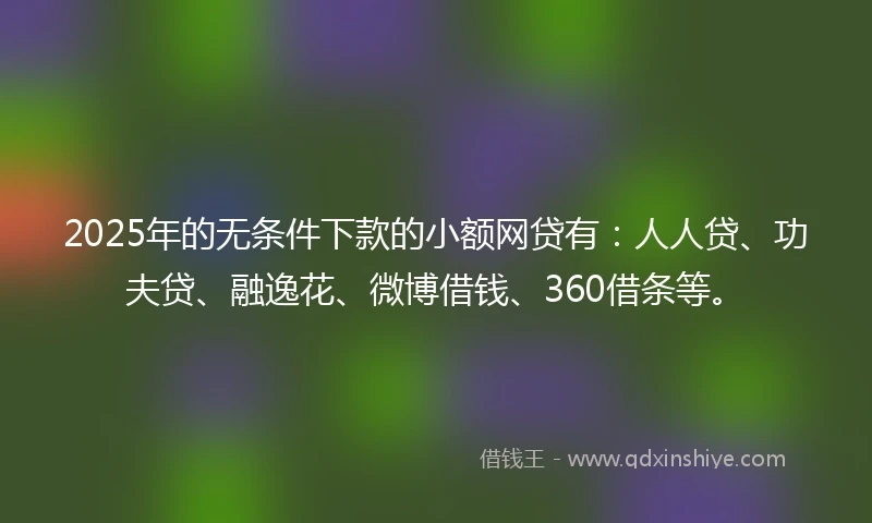 2025年的无条件下款的小额网贷有：人人贷、功夫贷、融逸花、微博借钱、360借条等。