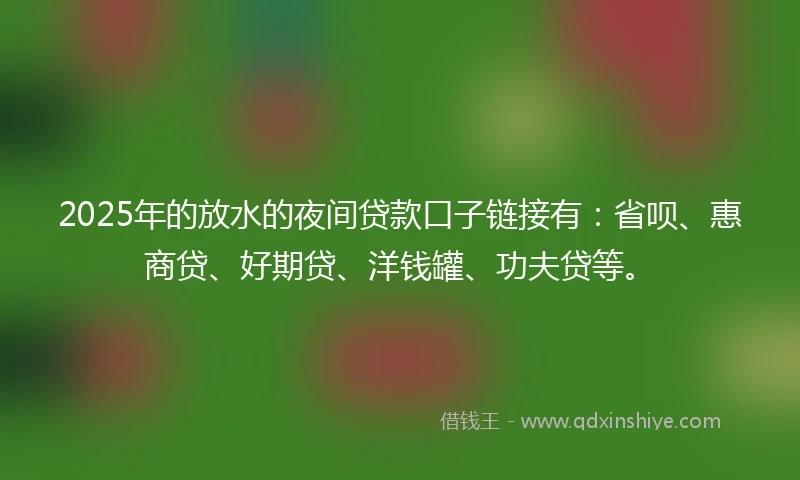 2025年的放水的夜间贷款口子链接有：省呗、惠商贷、好期贷、洋钱罐、功夫贷等。