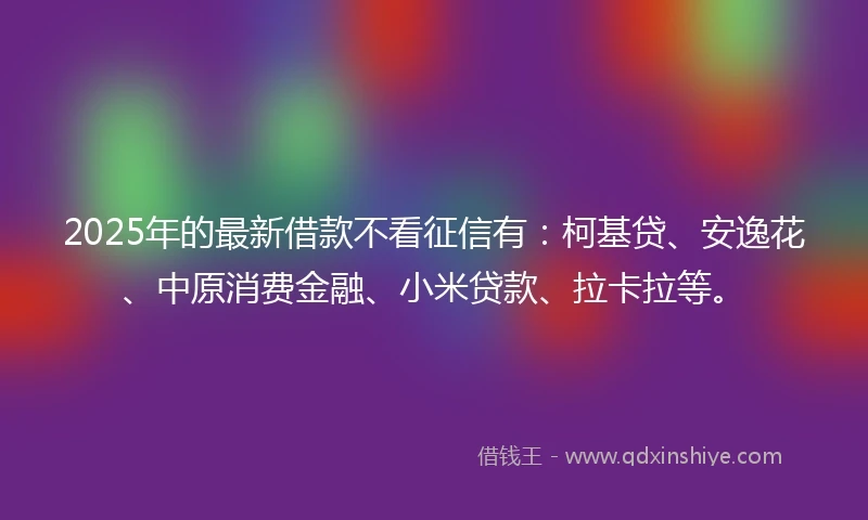 2025年的最新借款不看征信有:柯基贷、安逸花、中原消费金融、小米贷款、拉卡拉等。