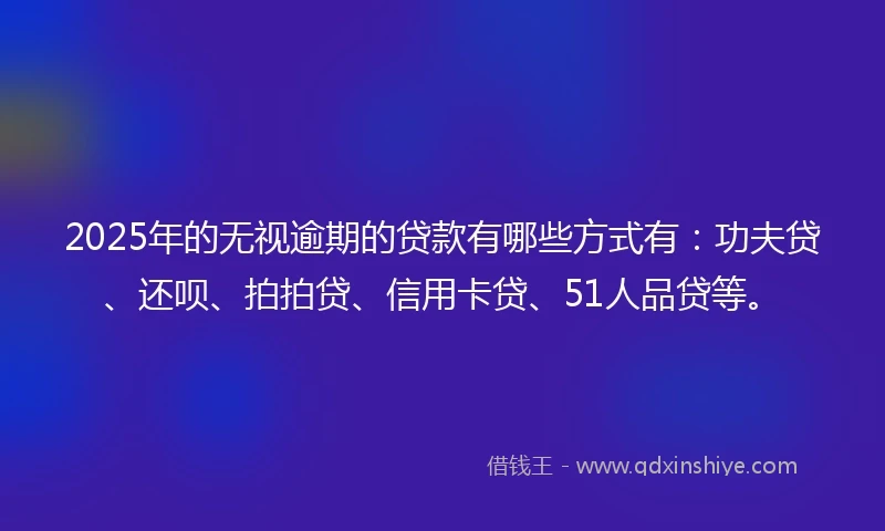 2025年的无视逾期的贷款有哪些方式有：功夫贷、还呗、拍拍贷、信用卡贷、51人品贷等。
