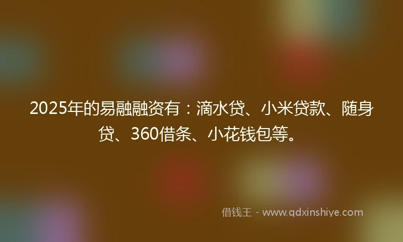 2025年的易融融资有：滴水贷、小米贷款、随身贷、360借条、小花钱包等。