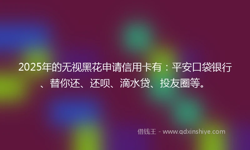2025年的无视黑花申请信用卡有：平安口袋银行、替你还、还呗、滴水贷、投友圈等。