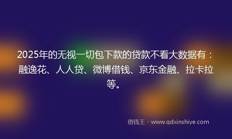 2025年的无视一切包下款的贷款不看大数据有：融逸花、人人贷、微博借钱、京东金融、拉卡拉等。
