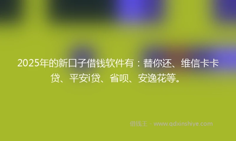 2025年的新口子借钱软件有：替你还、维信卡卡贷、平安i贷、省呗、安逸花等。