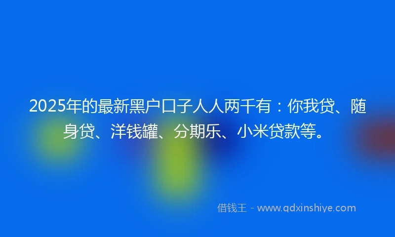 2025年的最新黑户口子人人两千有：你我贷、随身贷、洋钱罐、分期乐、小米贷款等。