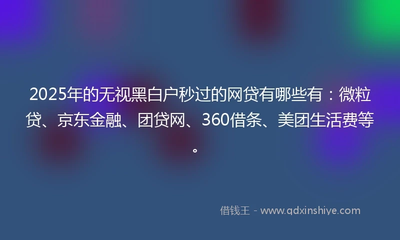 2025年的无视黑白户秒过的网贷有哪些有：微粒贷、京东金融、团贷网、360借条、美团生活费等。