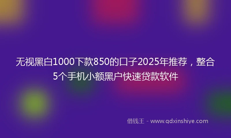 无视黑白1000下款850的口子2025年推荐，整合5个手机小额黑户快速贷款软件