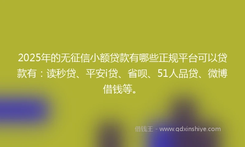 2025年的无征信小额贷款有哪些正规平台可以贷款有：读秒贷、平安i贷、省呗、51人品贷、微博借钱等。