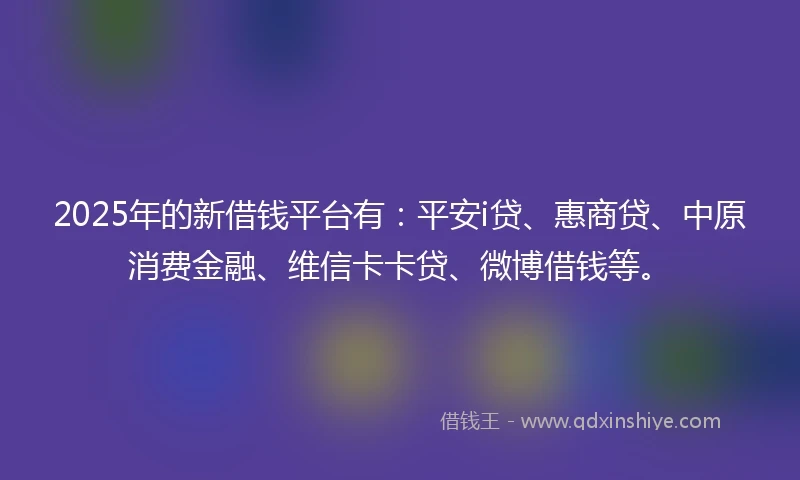 2025年的新借钱平台有：平安i贷、惠商贷、中原消费金融、维信卡卡贷、微博借钱等。