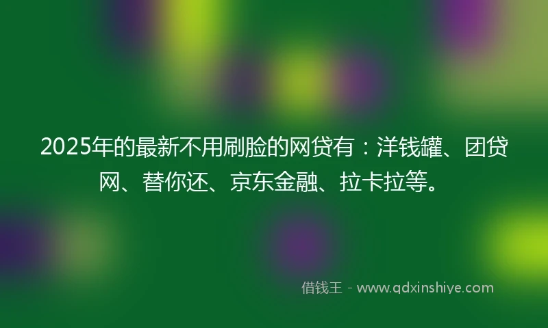 2025年的最新不用刷脸的网贷有：洋钱罐、团贷网、替你还、京东金融、拉卡拉等。