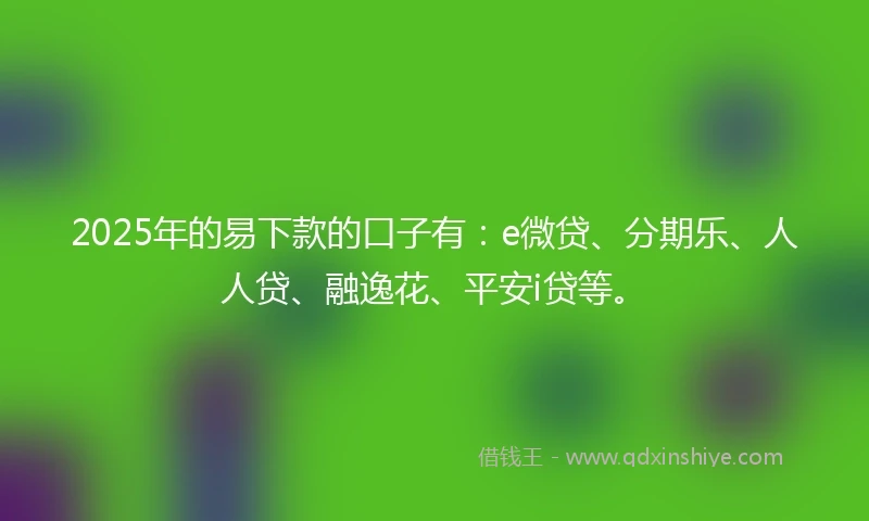 2025年的易下款的口子有：e微贷、分期乐、人人贷、融逸花、平安i贷等。