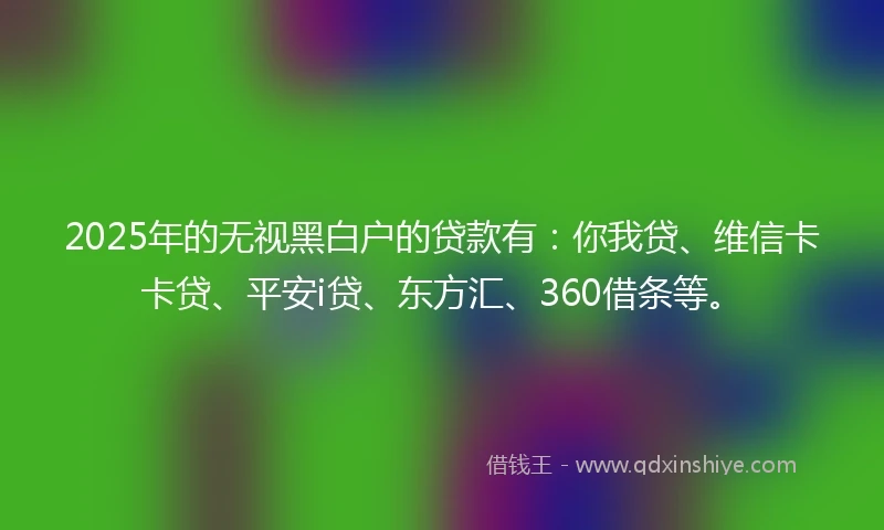 2025年的无视黑白户的贷款有：你我贷、维信卡卡贷、平安i贷、东方汇、360借条等。