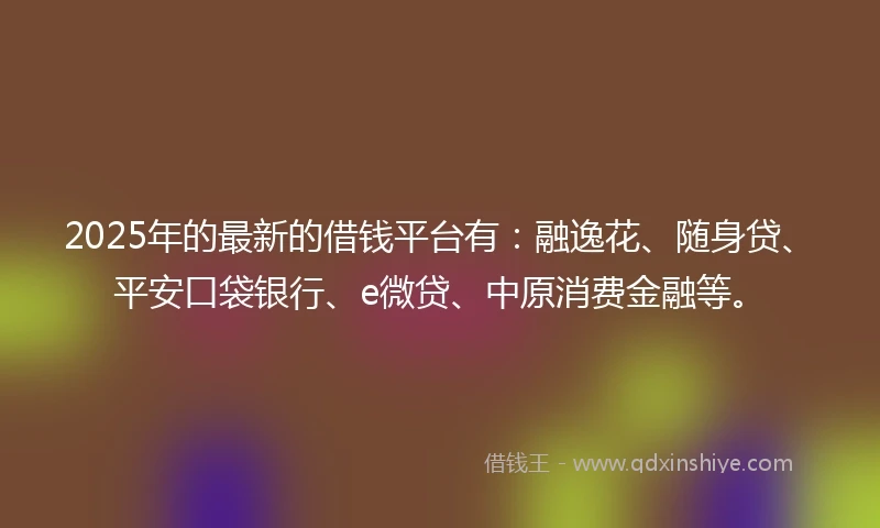 2025年的最新的借钱平台有：融逸花、随身贷、平安口袋银行、e微贷、中原消费金融等。