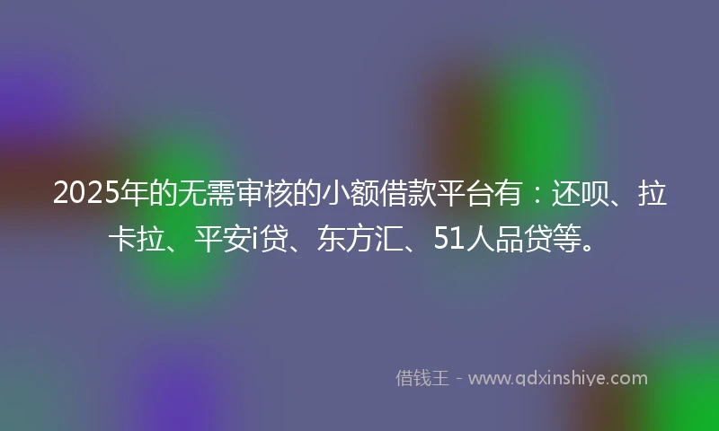 2025年的无需审核的小额借款平台有：还呗、拉卡拉、平安i贷、东方汇、51人品贷等。