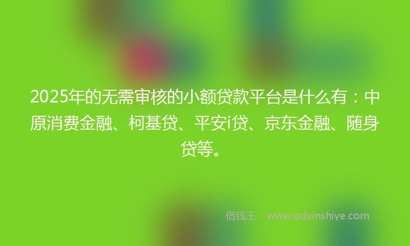 2025年的无需审核的小额贷款平台是什么有：中原消费金融、柯基贷、平安i贷、京东金融、随身贷等。