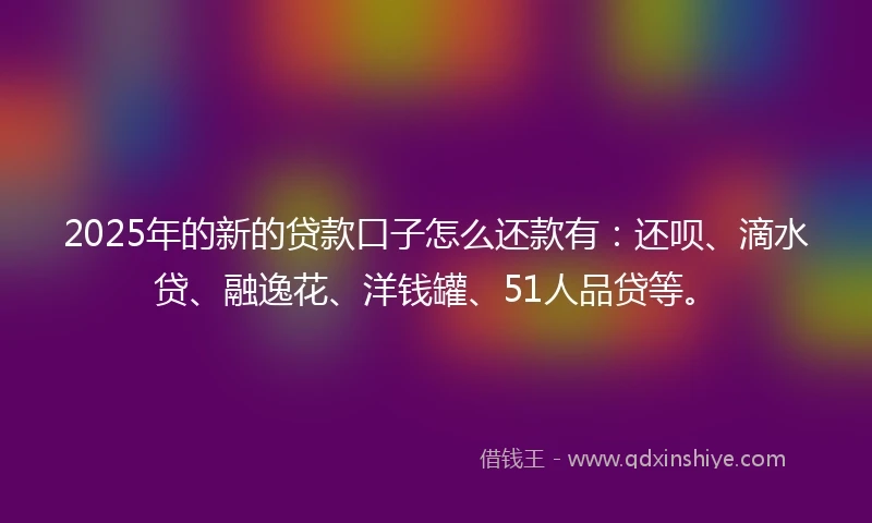 2025年的新的贷款口子怎么还款有：还呗、滴水贷、融逸花、洋钱罐、51人品贷等。