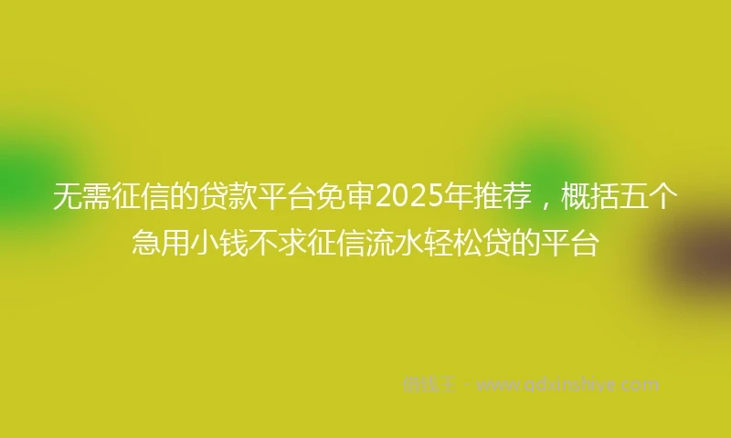 无需征信的贷款平台免审2025年推荐，概括五个急用小钱不求征信流水轻松贷的平台