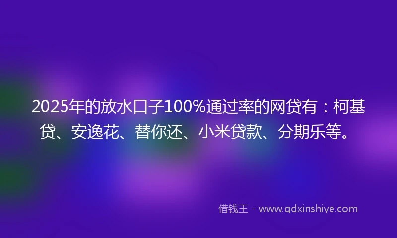 2025年的放水口子100%通过率的网贷有：柯基贷、安逸花、替你还、小米贷款、分期乐等。