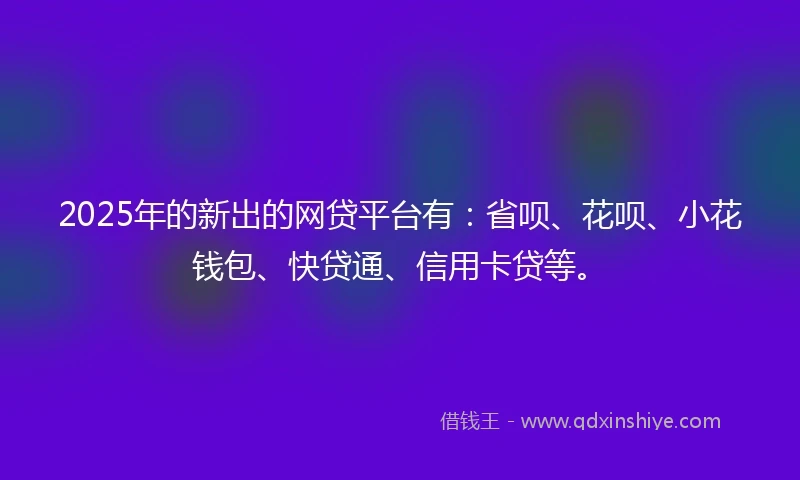 2025年的新出的网贷平台有：省呗、花呗、小花钱包、快贷通、信用卡贷等。